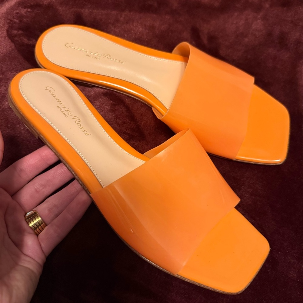 GIANVITO ROSSI Italian Slide Sandals Orange PVC 37.5 - Picture 2 of 9